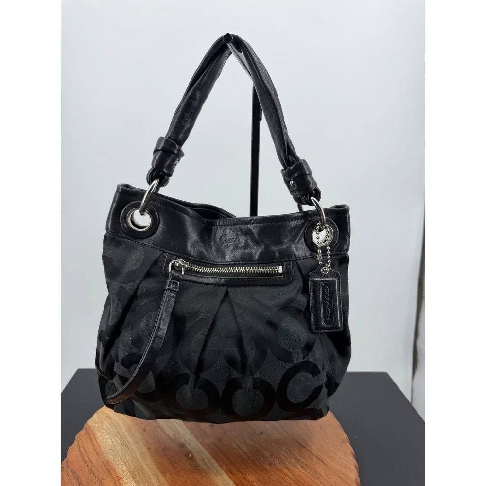 Coach Parker Op Art Signature C Jacquard Hobo Bag Black Leather Trim 13420